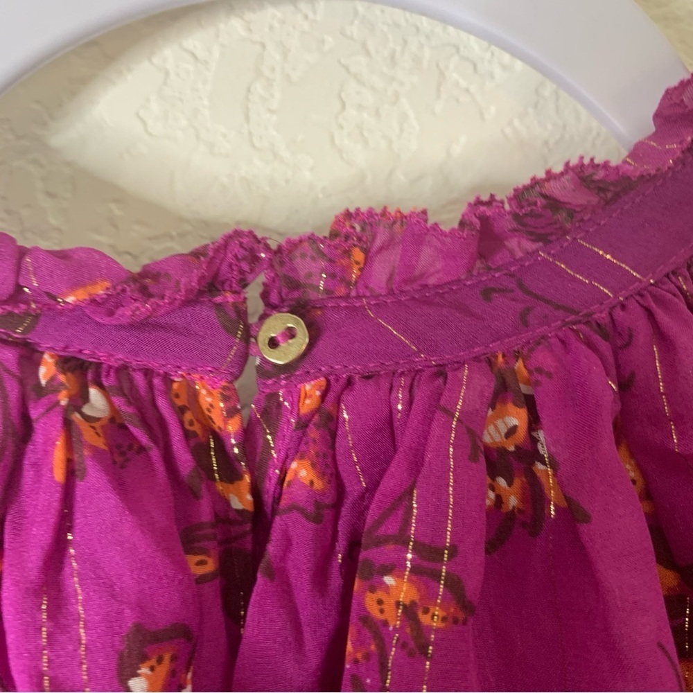 Ulla Johnson Womens purple silk floral long sleeve sheer blouse 8 - Picture 9 of 9